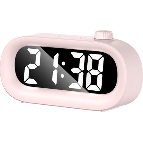 Réveil électronique LED de bureau avec minuteur visuel, grand écran et sonnerie puissante - Modèle rose rechargeable (1/3)
