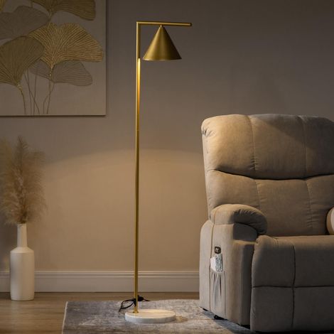 Lampadaire sur pied abat-jour conique orientable acier doré et base marbre 40W 35x26x153 cm salon chambre (1/5)