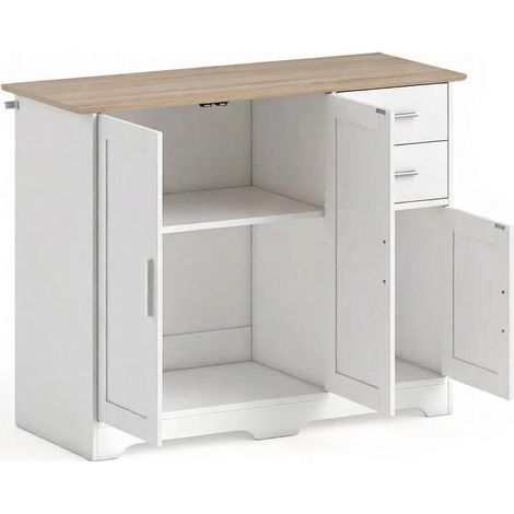 CHICFURN Mueble aparador de salón con 2 cajones y 2 armarios, balda regulable, estilo blanco y madera clara, para comedor, cocina o recibidor, 100 x 40 x 78 cm (1/5)