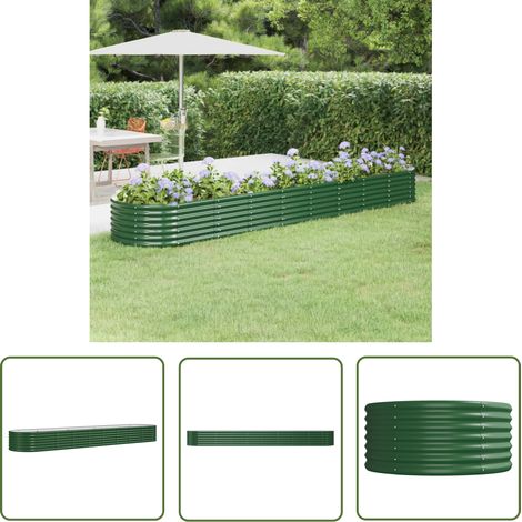 The Living Store Lit surélevé de jardin Acier enduit de poudre 368x80x36 cm Vert - Jardiniere Surélevée - Bac À Fleurs Extérieur - Pot De Fleurs Métal - Décoration Jardin - Plante Extérieure (1/5)