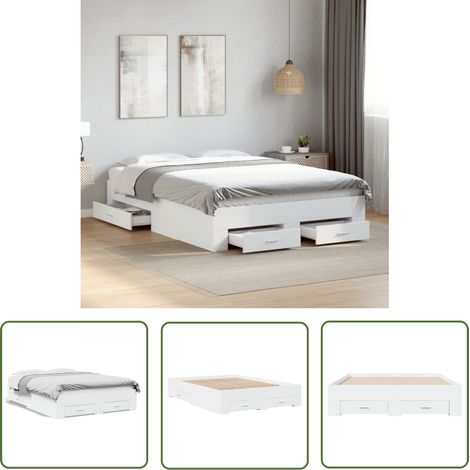 The Living Store Bettgestell mit Schubladen Weiß 135 x 190 cm Holzwerkstoff - Bettes - Doppelbett - Holzbetten - Bettgestell - Boxspringbett (1/5)