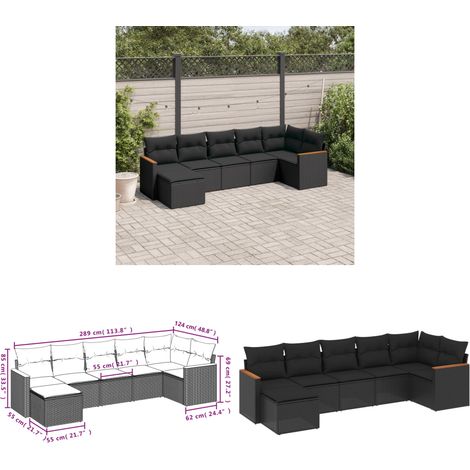 7-tlg. Garten-Sofagarnitur mit Kissen Schwarz Poly Rattan - Gartenmöbel - Sofasatz - Rattan Möbel - Outdoor Sofa - Lounge Set - Home & Living (1/3)