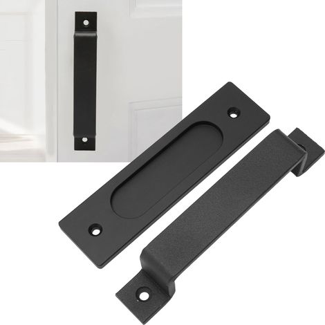 Schwarzer Scheunentorgriff, aus Aluminiumlegierung, flache Platte, einfache Montage, Zubehör für Garagentore. (1/5)