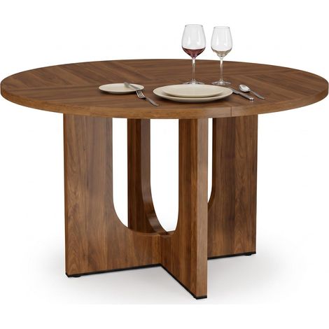 FurnitureR Table ronde de 120 cm effet noyer avec pied central croisé ajouré en U, idéale pour créer un espace repas chaleureux pour 4 à 6 personnes (1/5)
