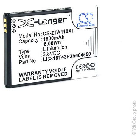 NX - Batterie téléphone, smartphone, GSM pour ZTE 3.8V 1200mAh - LI3715T42P3H604550LI38 (1/4)