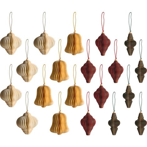 Set of 20 Christmas Baubles Multicolour Honeycomb Paper Hanging Ornaments 3D Decorations for Xmas MALSELVA