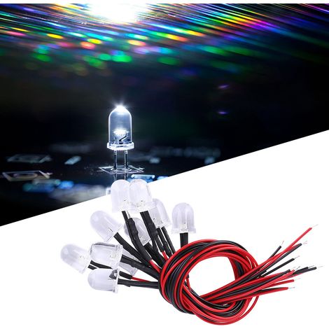 Lot de 50 LED 12V pré-câblées, diodes lumineuses rondes de 10 mm, à clignotement lent et multicolore. (1/5)