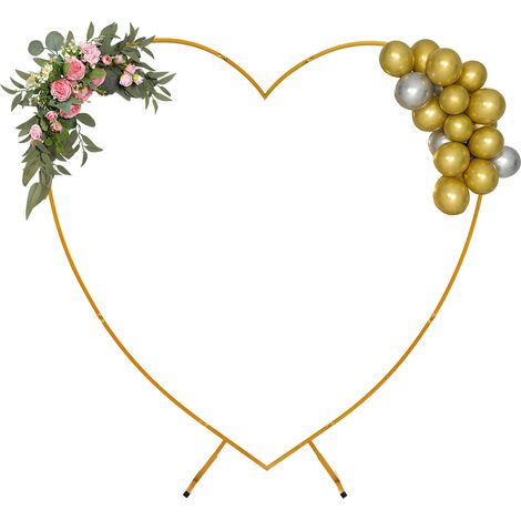 22.1 M Support d'arche en forme de cœur, Arche de Ballons en Métal, Décoration de Fond, Plantes Grimpantes de Jardin Pour Anniversaires, Mariages, Fêtes (Doré) (1/5)