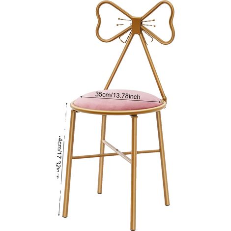 Tabouret de vanité, design de dossier en papillon, rembourrage confortable, Rose (1/2)