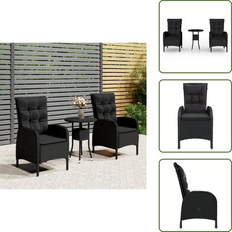Poltrona da giardino - vidaXL Set da Bistrot per Giardino 3 pz in Polyrattan Nero - Arredamento da esterno