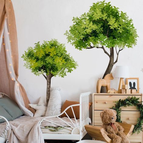 Autocollants muraux en forme de grand arbre - Plantes vertes - Pour chambre d'enfant, salle de classe, crèche, salon (1/5)