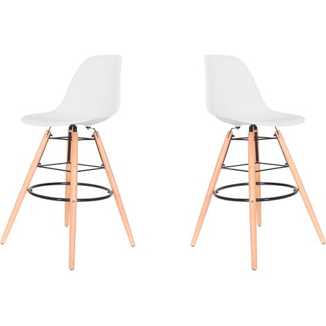 Hobag – Lot de 2 tabourets de bar scandinaves blancs – Polypropylène avec pieds en hêtre – Hauteur d'assise 48cm – Dimensions L55 x P55 x H108cm
