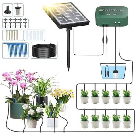 Kit Arrosage Goutte à Automatique. Pompe Systeme Solaire a Matériel D'arrosage avec 15M Tuyau pour Jardin Potager Balcon Pot de Plantes Exterieur - (1/5)