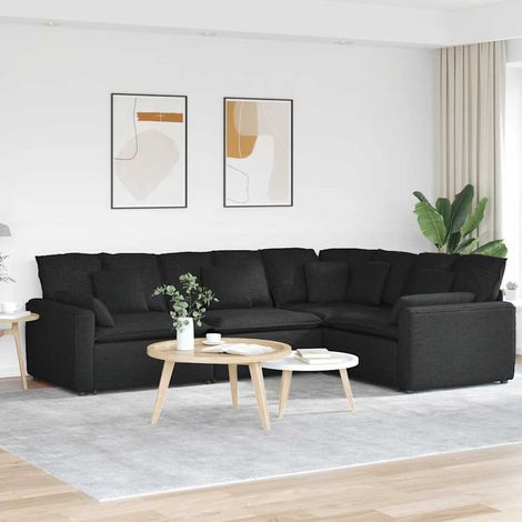 vidaXL Canapé modulable avec coussins en tissu noir