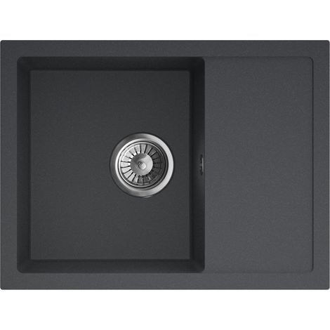 Granitspüle - Spülbecken - Küchenspüle - 58 x 44cm - Black Metallic - Einbauspüle - Kratzfest, Elegant, Platzsparend, mit Siphon, Berto 58 (1/5)