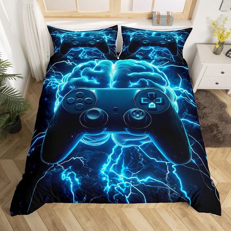 Parure de lit avec housse de couette 135 x 200 cm - Motif manette de jeu - Bleu (1/5)