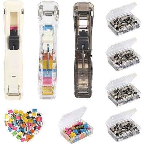 Set di 3 raccoglitori per carta con dispenser di clip, riutilizzabili, compatti e completi di 250 clip riutilizzabili. (1/5)