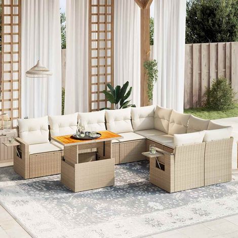 vidaXL Juego de sofás jardín con cojines beige 10 pzas ratán sintético (1/3)