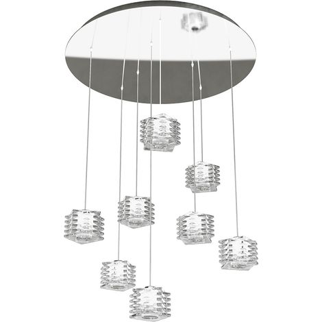 Sospensione Contemporanea Rubik Metallo Cromo Diffusore Cristallo 8 Luci G9 (1/3)
