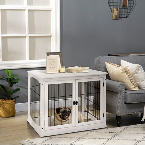 Cuccia per cani da interno 81 x 58,5 x 66 cm in MDF e metallo bianco HAVRYA (1/5)