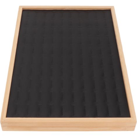 Boîte de rangement pour bagues à 100 emplacements, doublure douce en cuir PU, légère et multifonctionnelle, noire. (1/5)