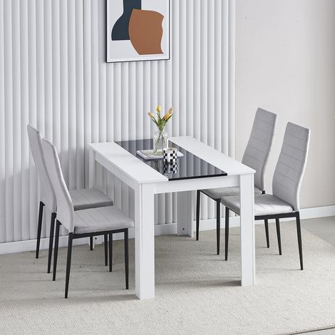 Dining Room Set, Black White Dining Table and Chairs, 120x80 cm Kitchen Table Dining Table with Chairs (Table with 4 Chairs,Grey Flannel) (1/5)