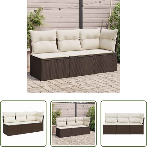 Rattan -  Gartensofa mit Kissen 3-Sitzer Braun Poly Rattan (1/5)