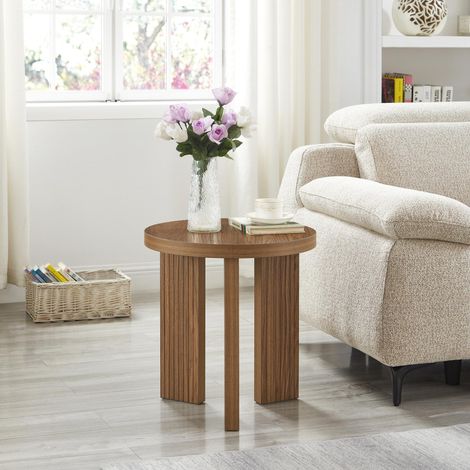 Table d'appoint ronde moderne, table basse en bois aspect bois, table gigogne élégante comme étagère décorative, table de salon robuste pour salon, chambre à coucher et balcon (1 pièce) (1/5)