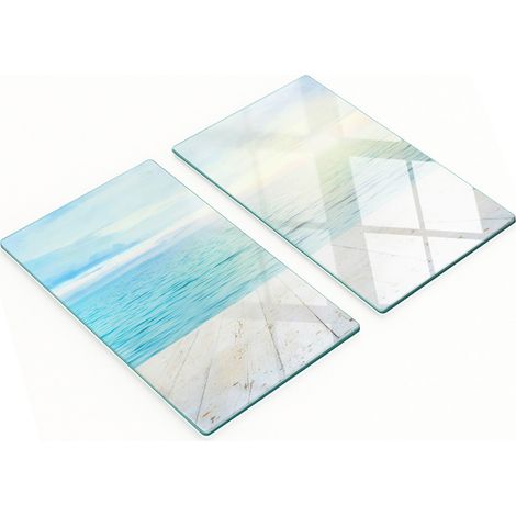 Juego de tablas de cocina de vidrio templado con estampado marino, 2 x 30 x 52 cm.