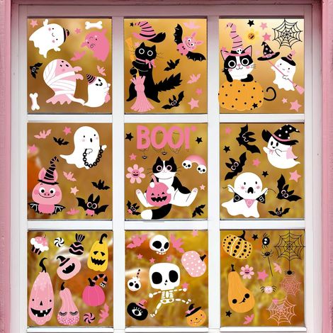 (9 Feuilles) Halloween Autocollants Fenêtre, Décoration d'Halloween Exterieur Interieur, Stickers Fenetre Halloween, Autocollants Fenêtre d'Halloween (1/4)