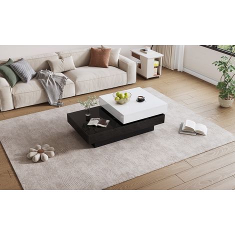 Tavolino Rotativo Nero e Bianco, Doppio Piano, Finitura Lucida, Design Moderno per Soggiorno (1/5)