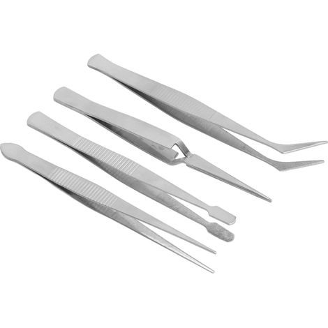 Ensemble de 4 pinces à épiler pour machine à coudre, pinces flexibles en acier inoxydable pointues, courbées, à large ouverture et à pince croisée, longues pinces pour une utilisation électronique de  (1/5)