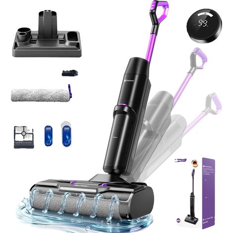Aspiradora inalámbrica para sólidos y líquidos, 3 funciones en 1, modos de limpieza ajustables, color negro/morado. (1/2)