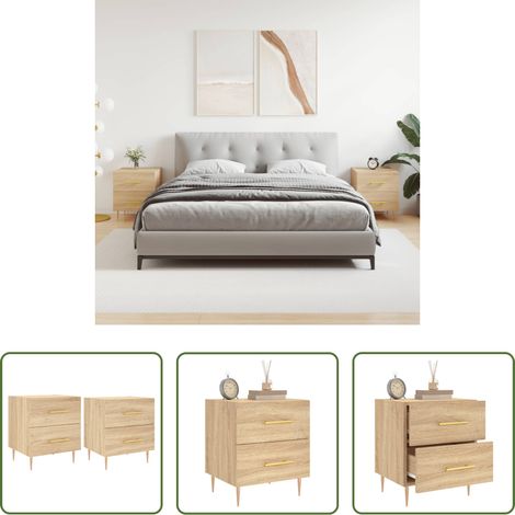 vidaXL Nachttisch Sonoma-Eiche - Nachttische 2 Stk. Sonoma-Eiche 40x35x47,5 cm Holzwerkstoff (1/5)