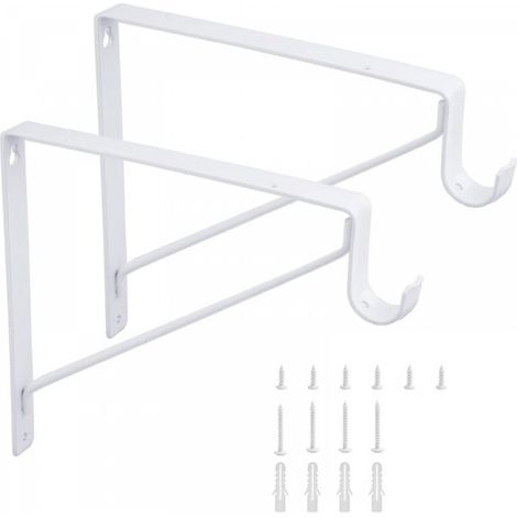Lot de 2 supports d'étagère robustes pour tringle de placard avec support, blanc (1/5)