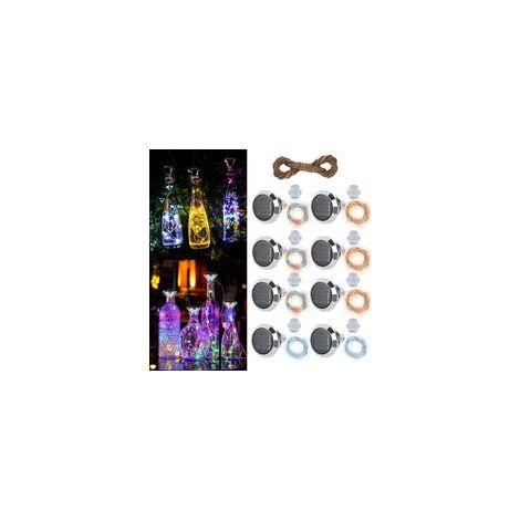 Lot de 8 lumières solaires pour bouteilles de vin, 20 LED, 2 m, guirlande lumineuse LED pour bouteille de vin, guirlande lumineuse (1/5)