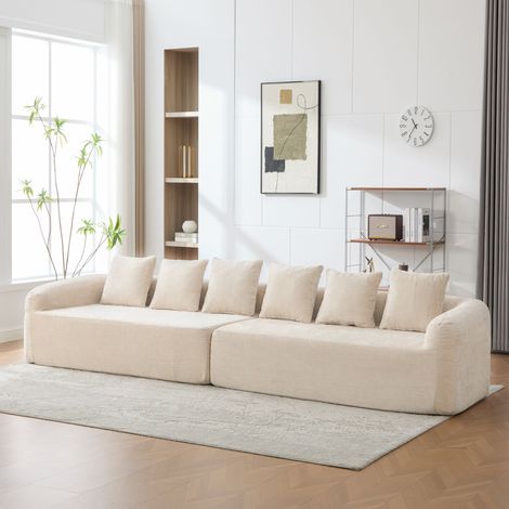Canapé modulable à compression en tissu chenille, garni de mousse haute résilience 30D. Facile à déplacer et doté d'une base antidérapante, il est idéal pour les salons et autres espaces. - BEIGE (1/5)
