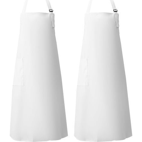 Lot 2 tabliers pour homme avec poches, tabliers blancs pour adultes, en tissu résistant à l'huile, adaptés à la cuisine, la pâtisserie (1/5)