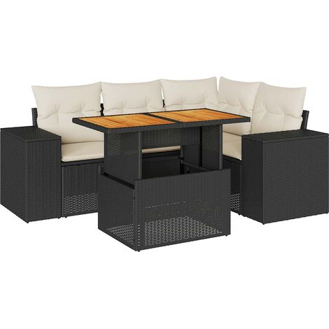 Set Divani da Giardino 5 pz con Cuscini in Polyrattan Nero vidaXL (1/5)