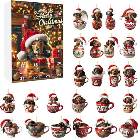 Calendrier de l'Avent Chien 2024 – 24 Jours de Noël 2D Chiens Bleus, Décorations Sapin de Noël Familial, Jeu Maison Compte à Rebours Festif (C) (1/5)