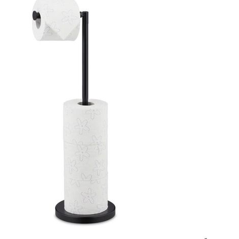 Relaxdays Support de papier-toilette, réserve de 4 rouleaux, support vertical avec pied, 57x21,5x16,5 cm, en fer, noir (1/4)