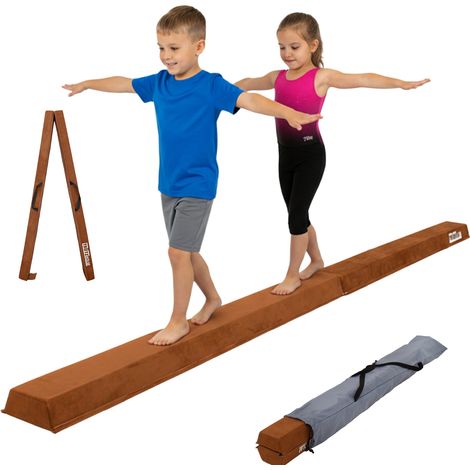 Schwebebalken klappbar Länge 270 cm Tragkraft 100 kg Balancierbalken inkl. Tragetasche in braun