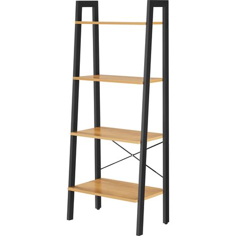 Étagère échelle à 4 niveaux pour salon, chambre, cuisine, bureau à domicile, style industriel, cadre en acier, marron miel et noir (1/5)