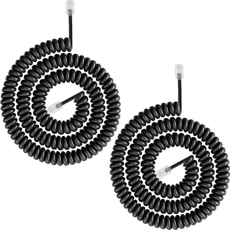 Lot de 2 câbles téléphoniques spirale - 4 mètres - Noir - Connexion fiable - Pour maison et bureau (1/5)