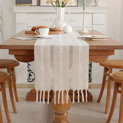 Serviette De Table Rectangulaire - 13 X 70 Pouces - Coton Et Lin - Pour Table À Manger Buffet Table De Chevet - 1 Pièce (1/5)