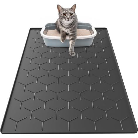 Tapis de litière pour chat en silicone imperméable, 86 x 56 cm, noir facile à nettoyer, antidérapant et peut être placé directement sous le bassin de litière pour chat (1/5)