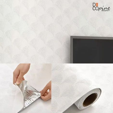 Papier Peint Auto-Adhésif Blanc Motif Éventail Relief – Texture Décorative 3D – Imperméable – 60 × 280 cm (1/5)