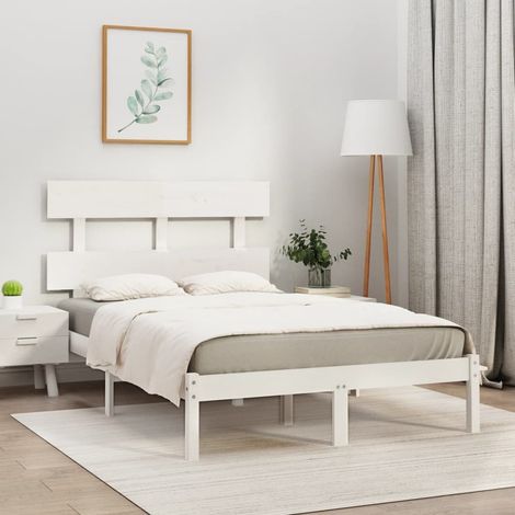 Bed Frame  White  Solid Pine Wood  120x200 cm  Decorative Inlays vidaXL (1/5)