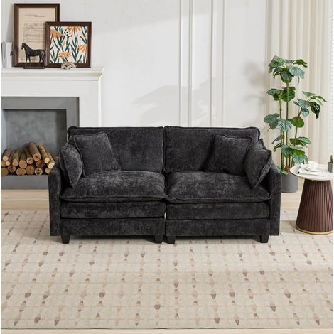 canapé salon modulable 2 places grand chenille noir OKMYHOME (1/5)