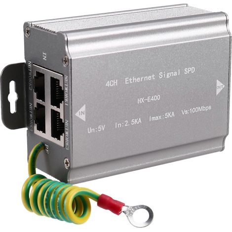 Parafoudre à 4 ports pour câble réseau de 100 mètres, dispositif de protection contre la foudre pour caméra RJ45, parafoudre de surveillance multiport (1/5)